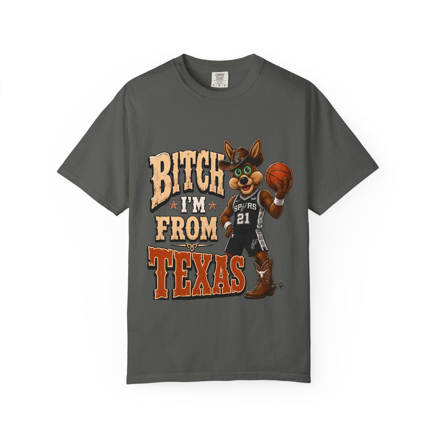 Texas Coyote Basketball T‑Shirt — “Bitch I’m From Texas” Graphic Tee