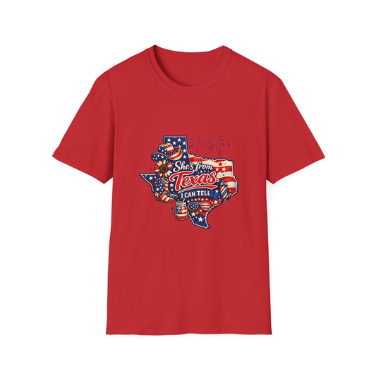 She's From Texas T-Shirt — Patriotic Texas State Graphic Tee