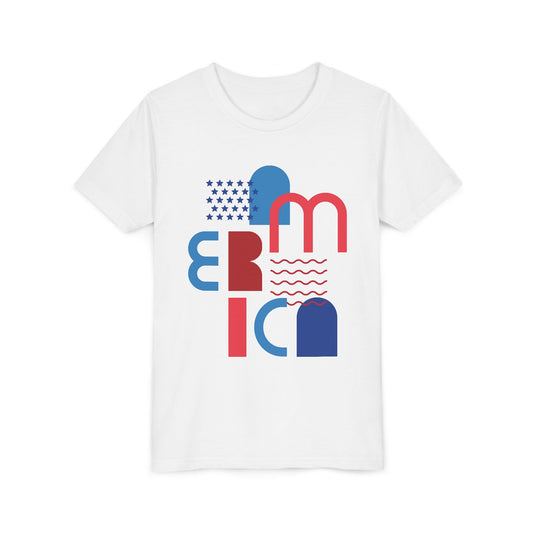 Youth Tee —'America' Graphic in Red, White & Blue