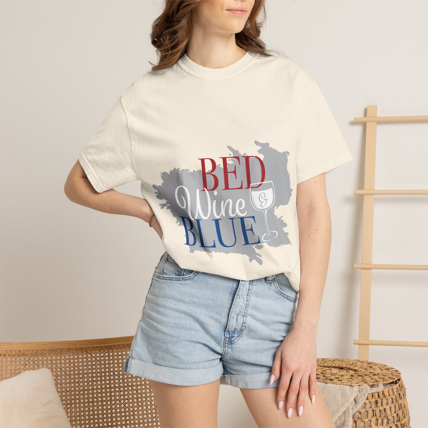 Bed Wine Blue T-Shirt — Patriotic Red White & Blue Wine Lover Tee