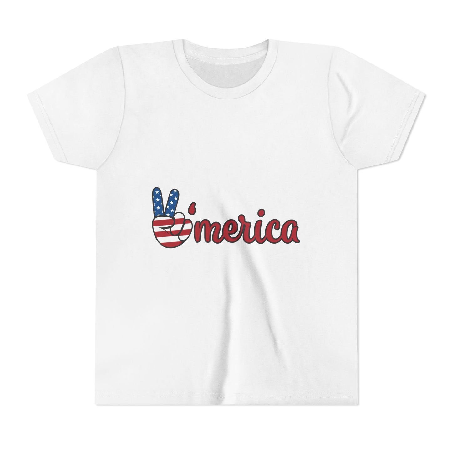 Youth Tee - 'Merica Peace Sign American Flag Patriotic Kids Shirt for 4th of July