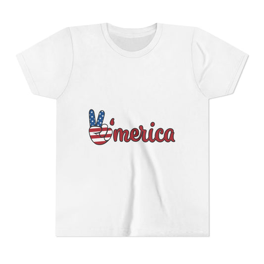 Youth Tee - 'Merica Peace Sign American Flag Patriotic Kids Shirt for 4th of July