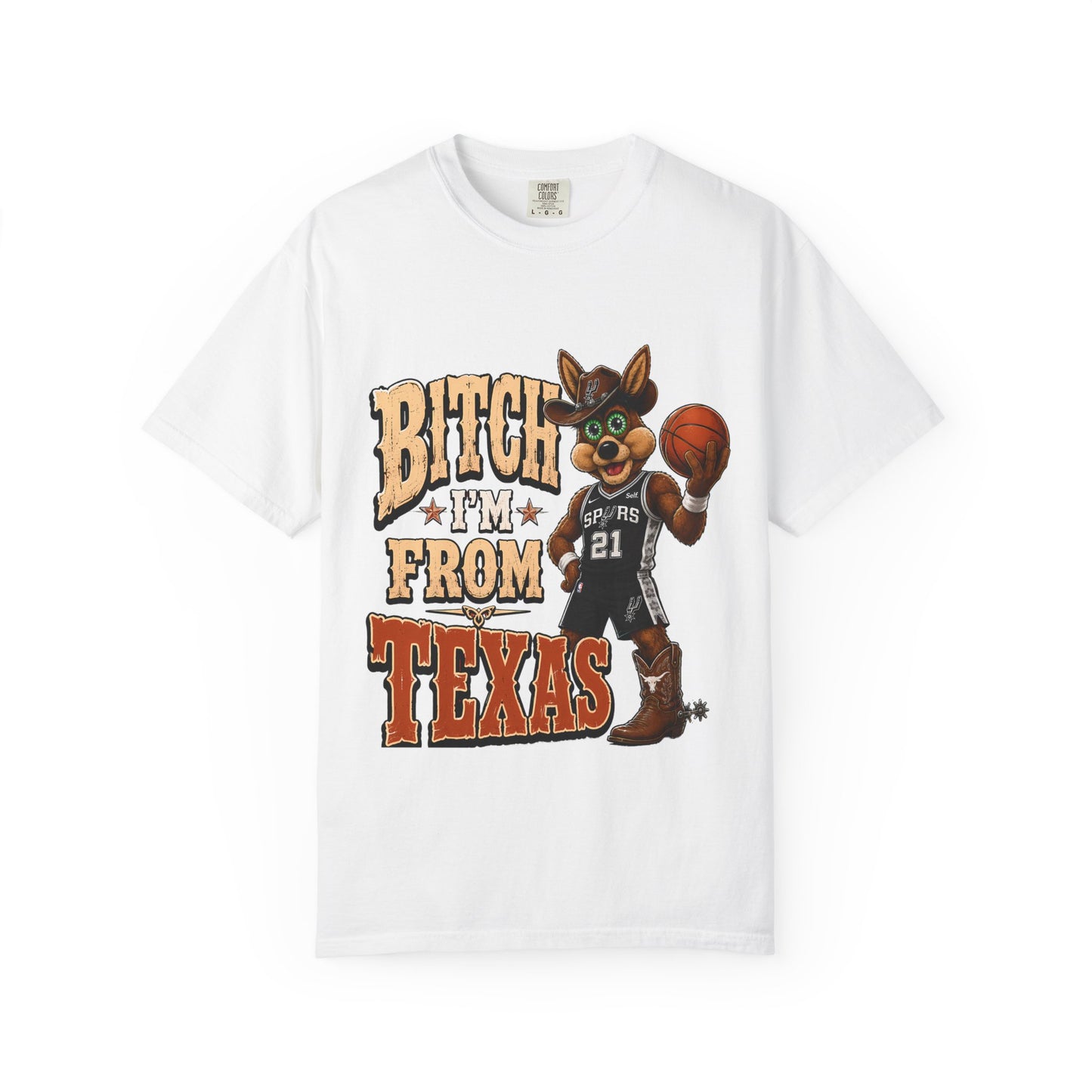Texas Coyote Basketball T‑Shirt — “Bitch I’m From Texas” Graphic Tee