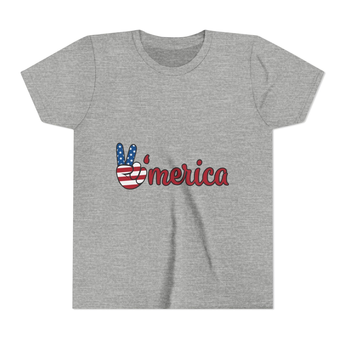 Youth Tee - 'Merica Peace Sign American Flag Patriotic Kids Shirt for 4th of July