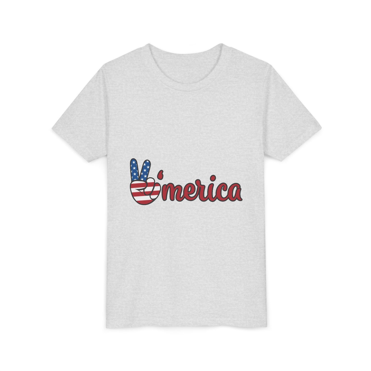 Youth Tee - 'Merica Peace Sign American Flag Patriotic Kids Shirt for 4th of July