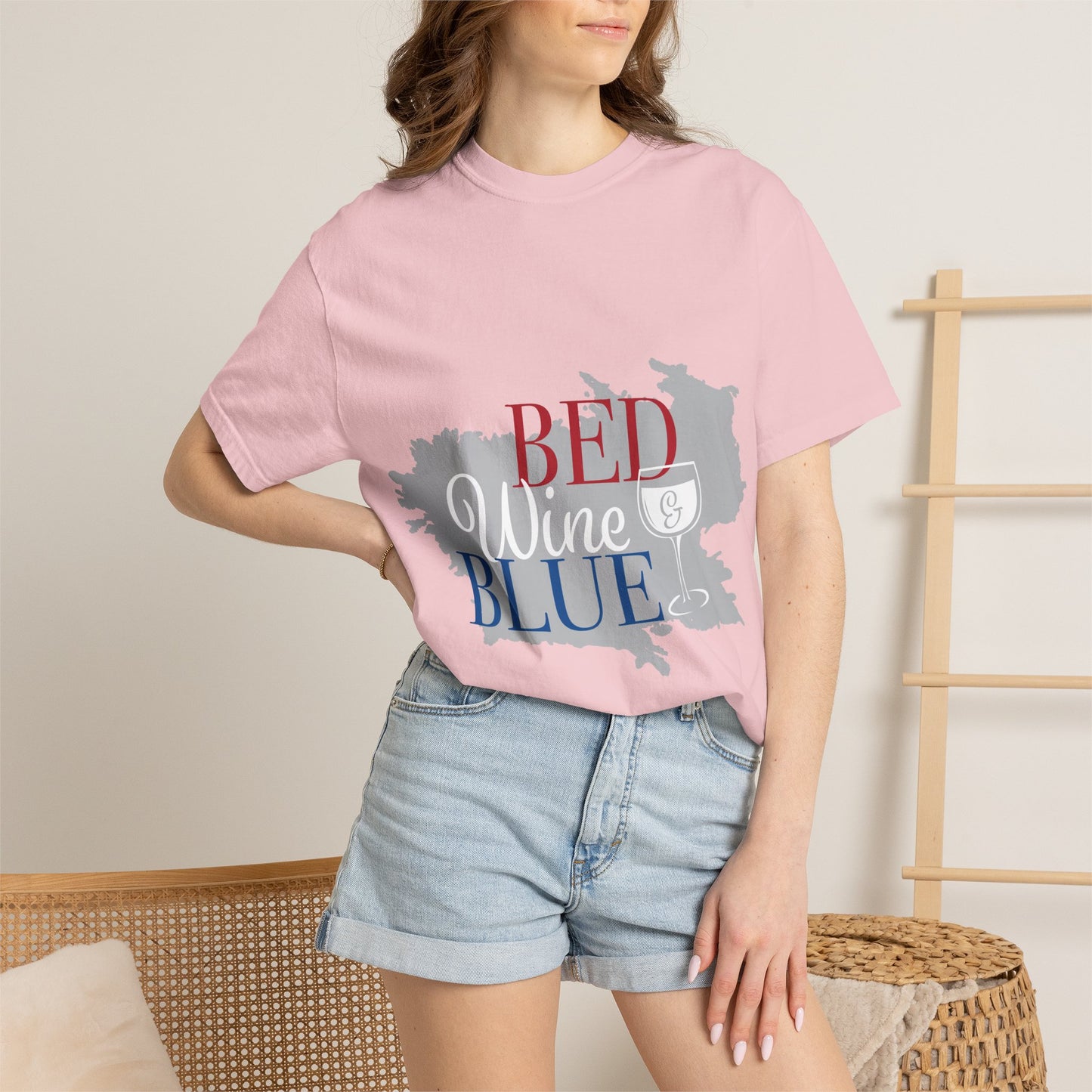 Bed Wine Blue T-Shirt — Patriotic Red White & Blue Wine Lover Tee
