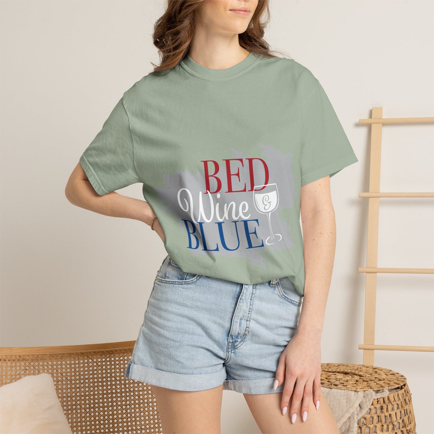 Bed Wine Blue T-Shirt — Patriotic Red White & Blue Wine Lover Tee