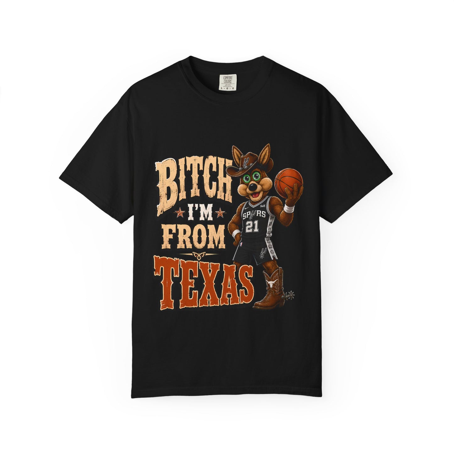 Texas Coyote Basketball T‑Shirt — “Bitch I’m From Texas” Graphic Tee