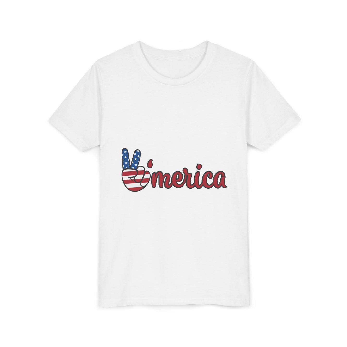 Youth Tee - 'Merica Peace Sign American Flag Patriotic Kids Shirt for 4th of July