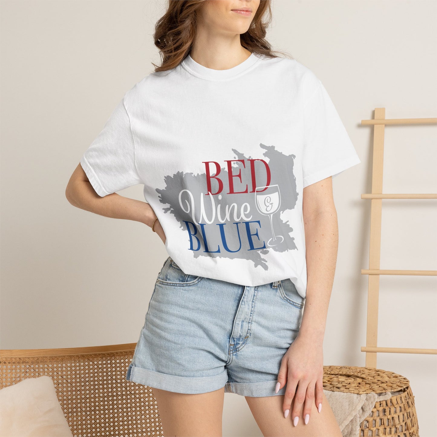 Bed Wine Blue T-Shirt — Patriotic Red White & Blue Wine Lover Tee